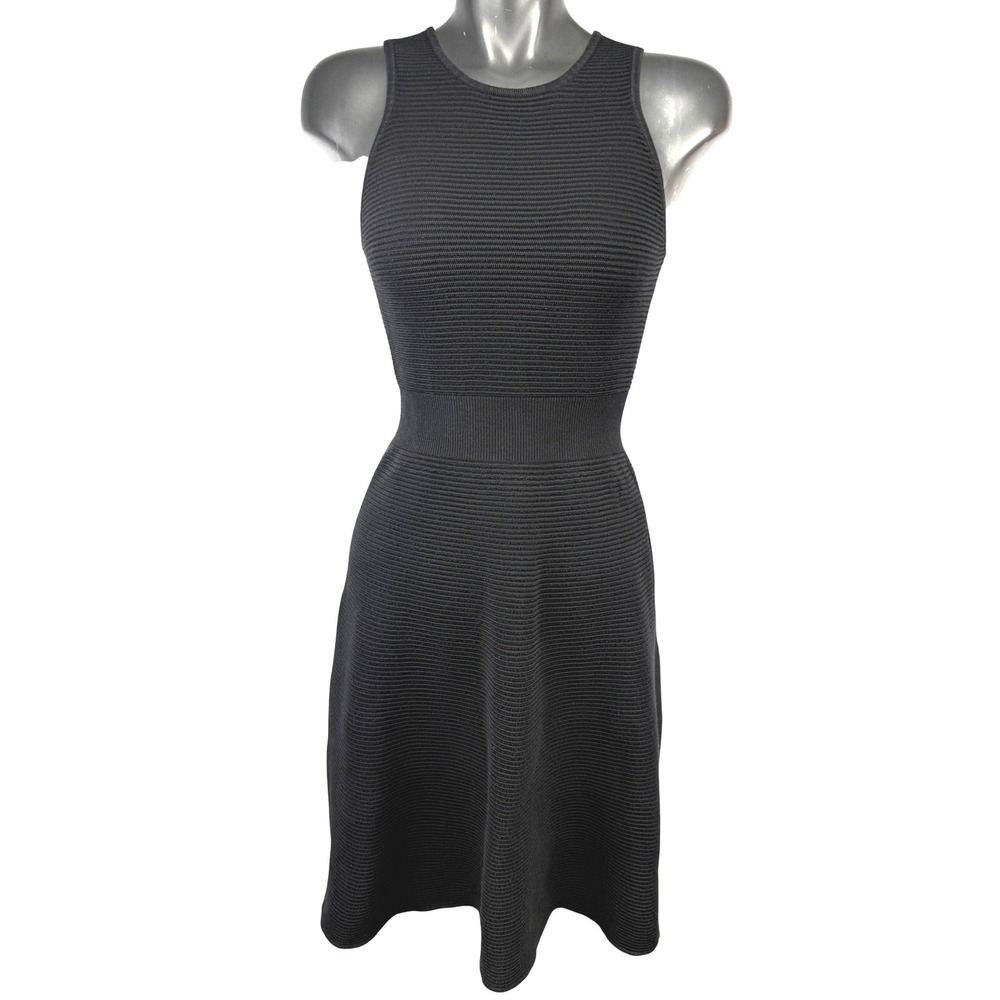 CLAUDIE PIERLOT Ribbed Knit Fit &‎ Flare Black Dress w/ Back Zip Detail Size 2